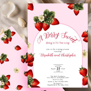Red Berry Sweet Strawberry Pink Girl Baby shower Kaart