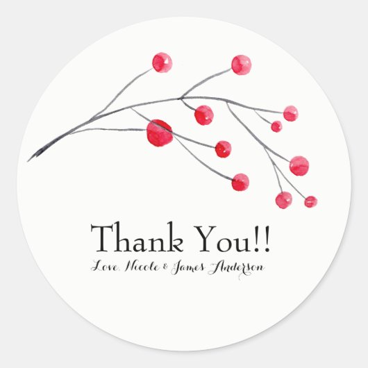 Red Berry & Twig Rustic Elegant Party Favor Ronde Sticker (Voorkant)