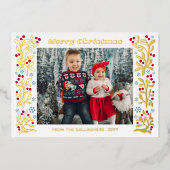 Red Berry Twig Snowflakes Frame Merry Christmas Folie Feestdagenkaart (Voorkant)