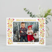 Red Berry Twig Snowflakes Frame Merry Christmas Folie Feestdagenkaart (Staand Voorkant)
