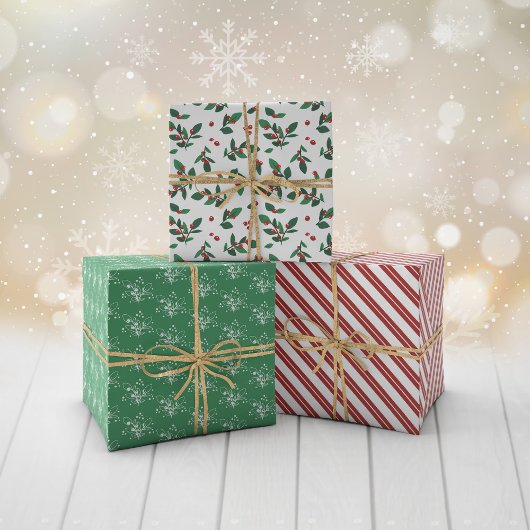 Red Berry Twigs Mixed kerstpatronen Inpakpapier Vel