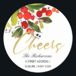 RED BERRY WATERVERF CHRISTMAS CHEERS ADRES RONDE STICKER<br><div class="desc">UNIEK,  MODERN,  CONTEMPORAIR,  TRENDY,  MINIMAL,  BOLD,  BRIGHT,  FUN,  CHEERFUL-assortiment producten en gecoördineerde collecties. Hopelijk geniet u van...  Neem contact met mij op via yellowfebstudio@gmail.com voor meer aanpassingen of andere overeenkomende objecten.</div>