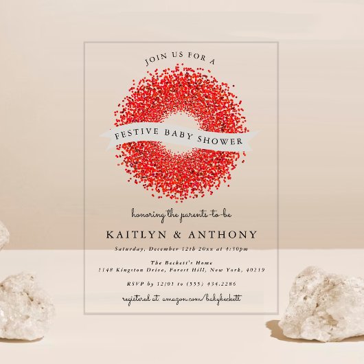 Red Berry Wreath Festive kerstBaby shower Acryl Uitnodigingen