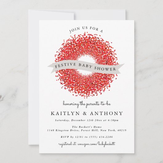 Red Berry Wreath Festive kerstBaby shower Kaart (Voorkant)