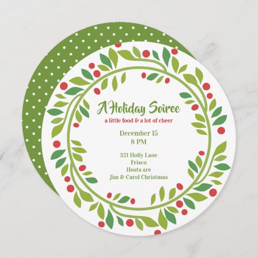 Red Berry Wreath Holiday Party Uitnodiging (Voorkant / Achterkant)