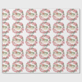 Red Berry Wreath Merry & Bright Cadeaupapier (Vlak)
