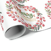 Red Berry Wreath Merry & Bright Cadeaupapier (Rol Hoek)