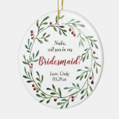 Red Berry Wreath Personalized Bridesmaid Voorstel Keramisch Ornament (Links)