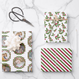 Red Berry WreatPhoto Collage Kerstmis Inpakpapier Vel