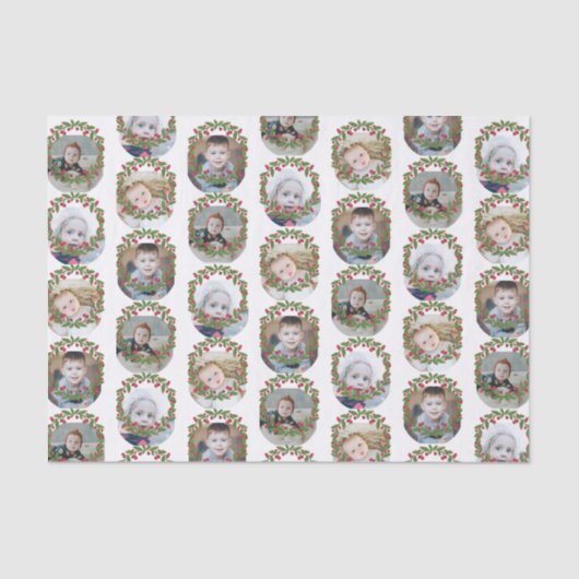 Red Berry WreatPhoto Collage Kerstmis Tissuepapier (Voorkant)