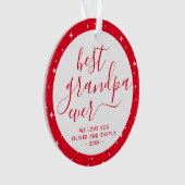 Red Best Grandpa Ever Script Stars Foto op Terug Ornament (voorkant)