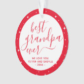 Red Best Grandpa Ever Script Stars Foto op Terug Ornament (voorkant)