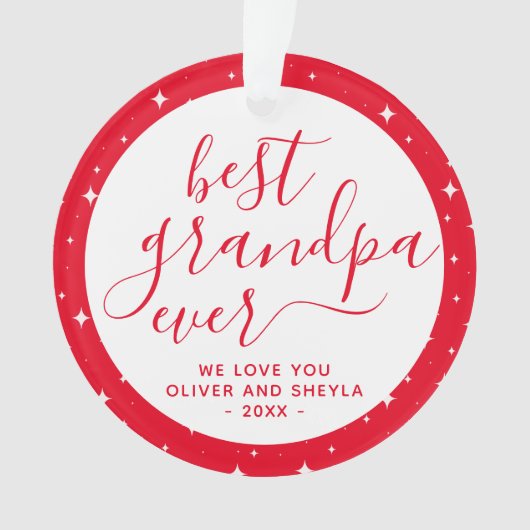 Red Best Grandpa Ever Script Stars Foto op Terug Ornament (voorkant)