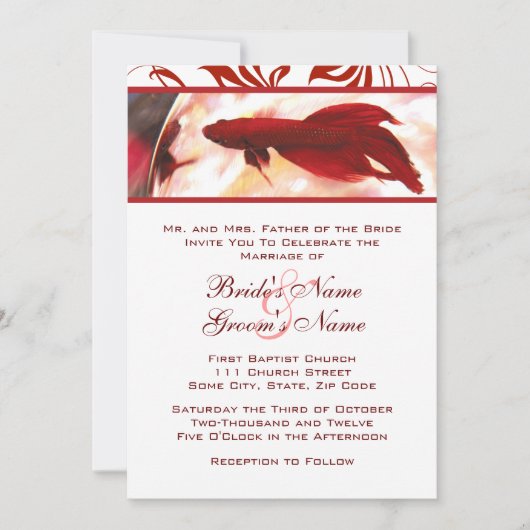 Red Betta Fish Wedding Invitation Kaart (Voorkant)