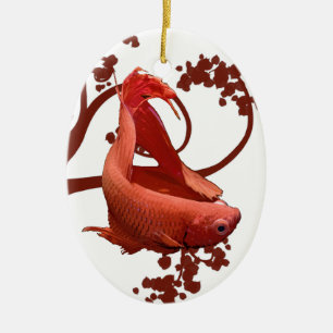 Red Betta Siamese gevechtsvis Keramisch Ornament