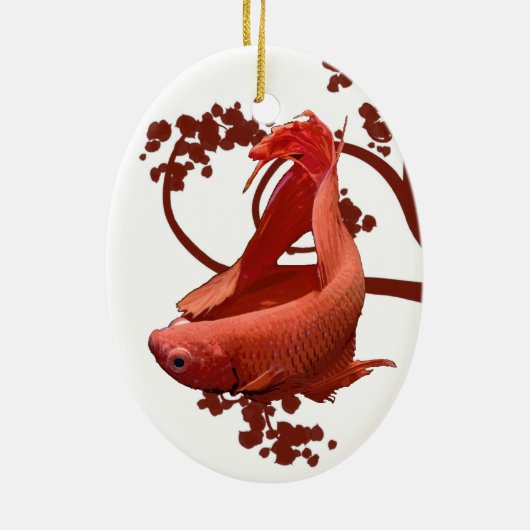 Red Betta Siamese gevechtsvis Keramisch Ornament (Achterkant)