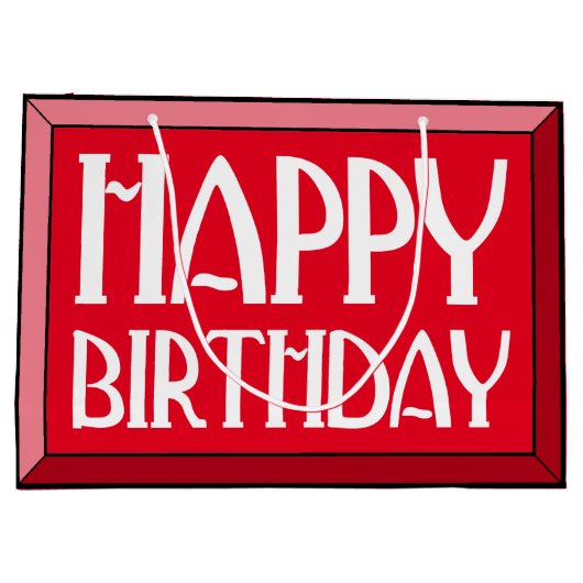 Red Beveled Happy Birthday Art Deco Groot Cadeauzakje (Achterkant)
