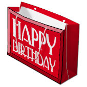 Red Beveled Happy Birthday Art Deco Groot Cadeauzakje (Voorkant Gekanteld)