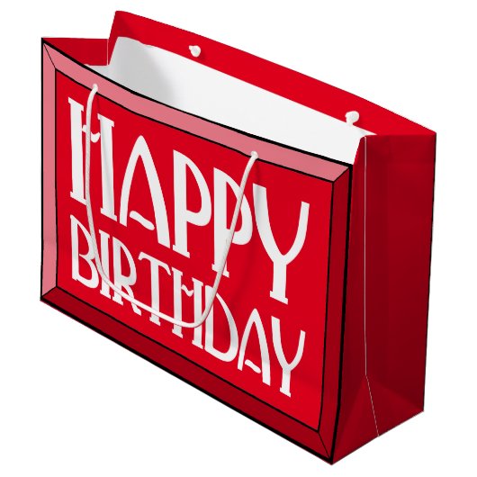 Red Beveled Happy Birthday Art Deco Groot Cadeauzakje (Voorkant Gekanteld)