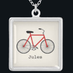 Red Bicycle - Aangepast Ketting<br><div class="desc">Een hanger met een afbeelding van een rode fiets.  Personaliseer met jouw naam onder de fiets.</div>
