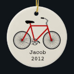Red Bicycle - Aangepaste versiering Keramisch Ornament<br><div class="desc">Een versiering met een afbeelding van een rode fiets.  Personaliseer met jouw naam onder de fiets.</div>