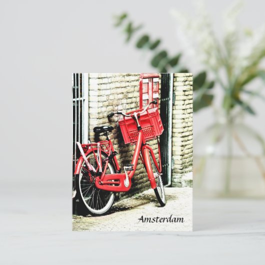 Red Bicycle & Amsterdam, feestdag Nederland Briefkaart (Staand voorkant)