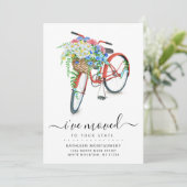 Red Bicycle Floral Basket Moving Announge Aankondiging (Staand voorkant)
