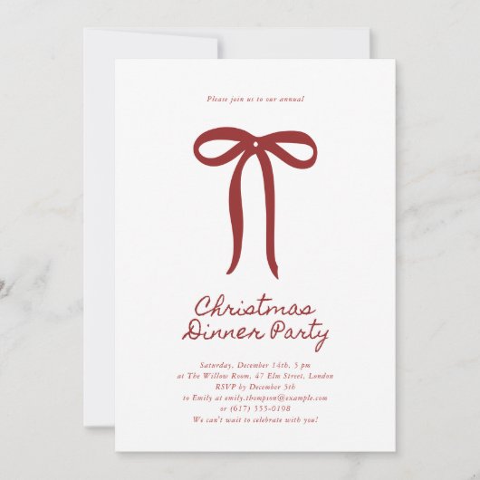 Red Big Bow Christmas Party Invitation Kaart (Voorkant)