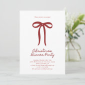 Red Big Bow Christmas Party Invitation Kaart (Staand voorkant)