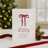 Red Big Bow Christmas Party Invitation Kaart