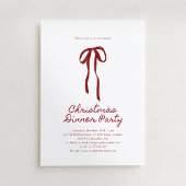 Red Big Bow Holiday Dinner Invitation Kaart