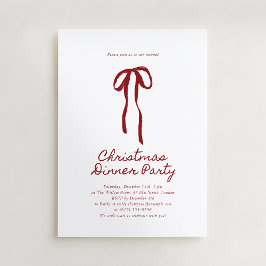 Red Big Bow Holiday Dinner Invitation Kaart