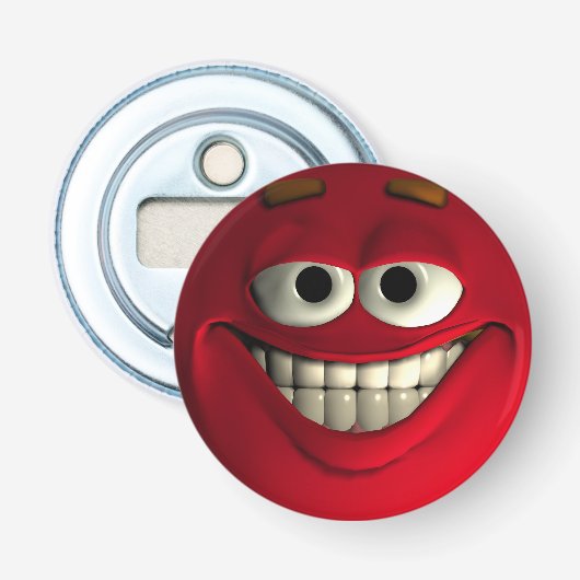 Red Big Grin Emoticon Button Flesopener (Voorkant)