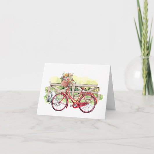 Red Bike met Flowers Waterverf Notecard Notitiekaartje (Voorkant)