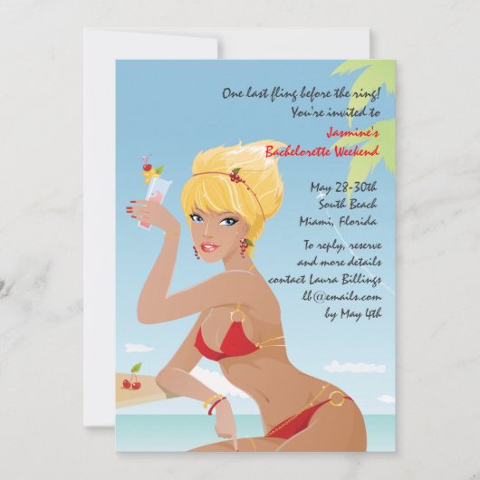 Red Bikini Girl Bachelorette Kaart (Voorkant)