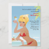 Red Bikini Girl Birthday Party Invitation Kaart (Voorkant)