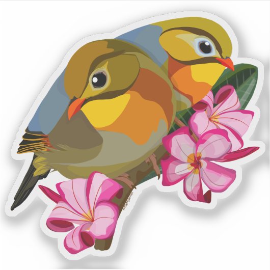 RED-BILLED LEIOTHRIX BIRDS STICKER (Voorkant)
