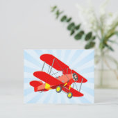 Red Biplane Graphic met Blue Star Burst Briefkaart (Staand voorkant)