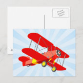 Red Biplane Graphic met Blue Star Burst Briefkaart (Voorkant / Achterkant)