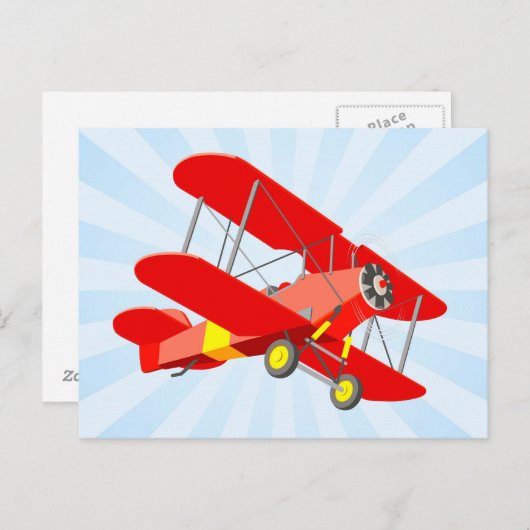 Red Biplane Graphic met Blue Star Burst Briefkaart (Voorkant / Achterkant)