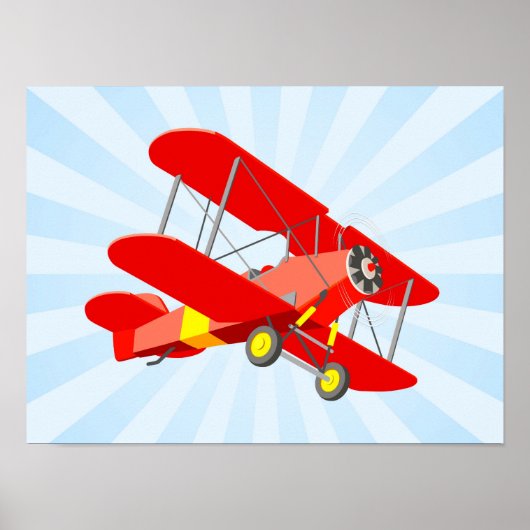 Red Biplane Graphic met Blue Star Burst Poster (Voorkant)