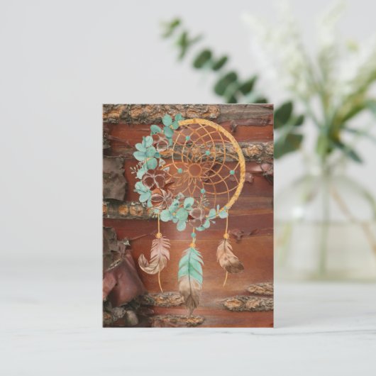 Red Birch Bark Brown en Turquoise Dreamweaver Briefkaart (Staand voorkant)