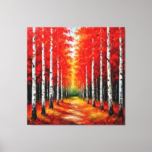 Red Birch Forest Pathway Het vastleggen van de sch Canvas Afdruk (Voorkant)