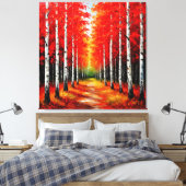 Red Birch Forest Pathway Het vastleggen van de sch Canvas Afdruk (Insitu (Slaapkamer))