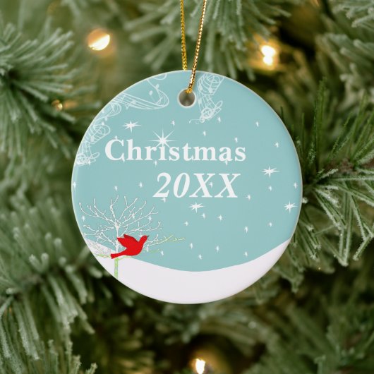 Red Bird 1st Christmas Couples Foto Ornament (Boom)