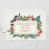 Red Bird and Berries Holiday Kaart (Voorkant / Achterkant)