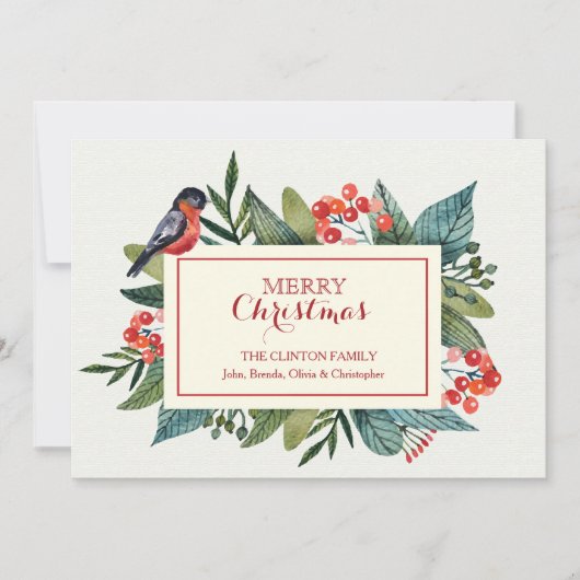 Red Bird and Berries Holiday Kaart (Voorkant)