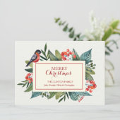 Red Bird and Berries Holiday Kaart (Staand voorkant)