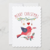 Red Bird and Wreated Kerstmis Scandinavian Card Kaart (Voorkant)