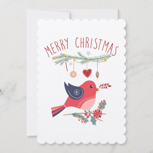 Red Bird and Wreated Kerstmis Scandinavian Card Kaart (Voorkant)